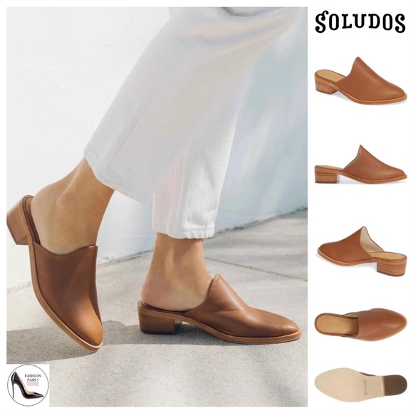 Soludos Shoes - Soludos Venetian Tan Leather Mule Loafers Almond Toe Low Heel Casual Shoes 6.5